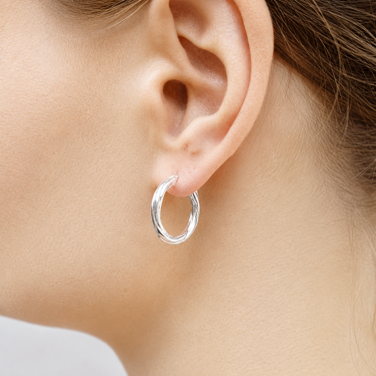 Sterling Silver Puffed Twisted Creoles