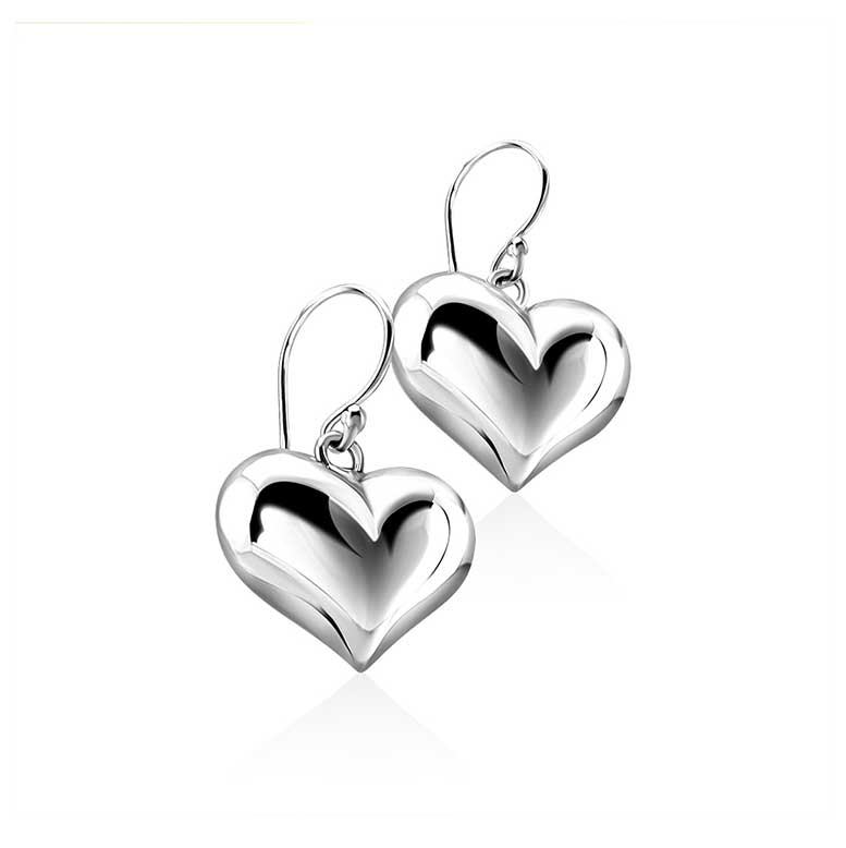 Sterling Silver Puffed Heart Earrings