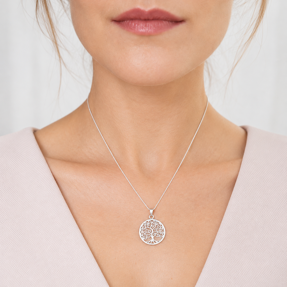 Sterling Silver Swirl Tree of Life Pendant Necklace