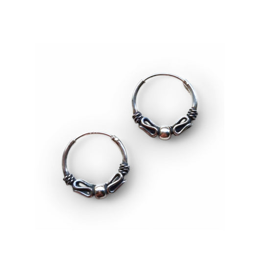 12mm Sterling Silver Tribal Hoop Earrings