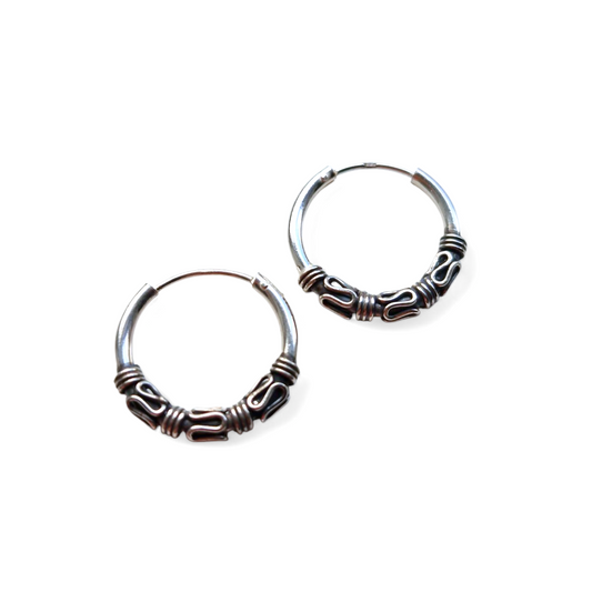 20mm Sterling Silver Tribal Hoop Earrings