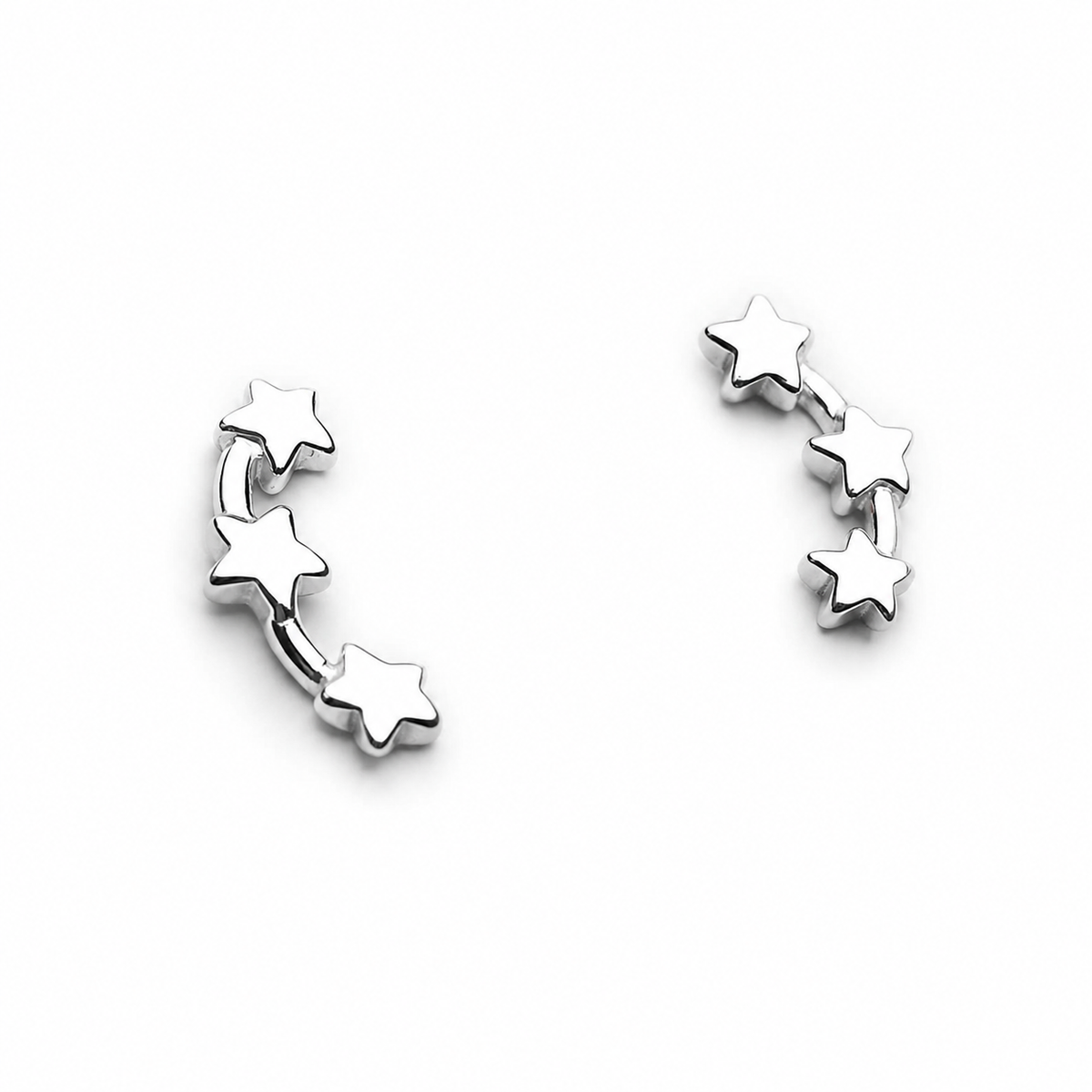 Sterling Silver Triple Star Stud Earrings