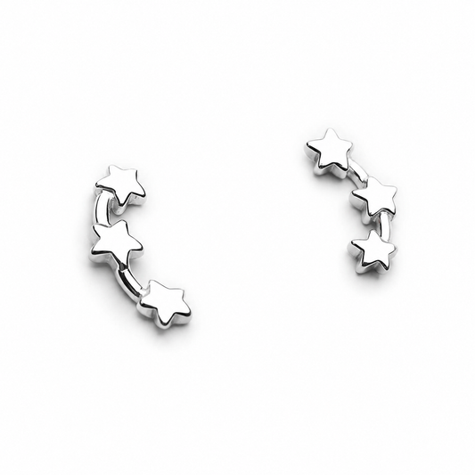 Sterling Silver Triple Star Stud Earrings