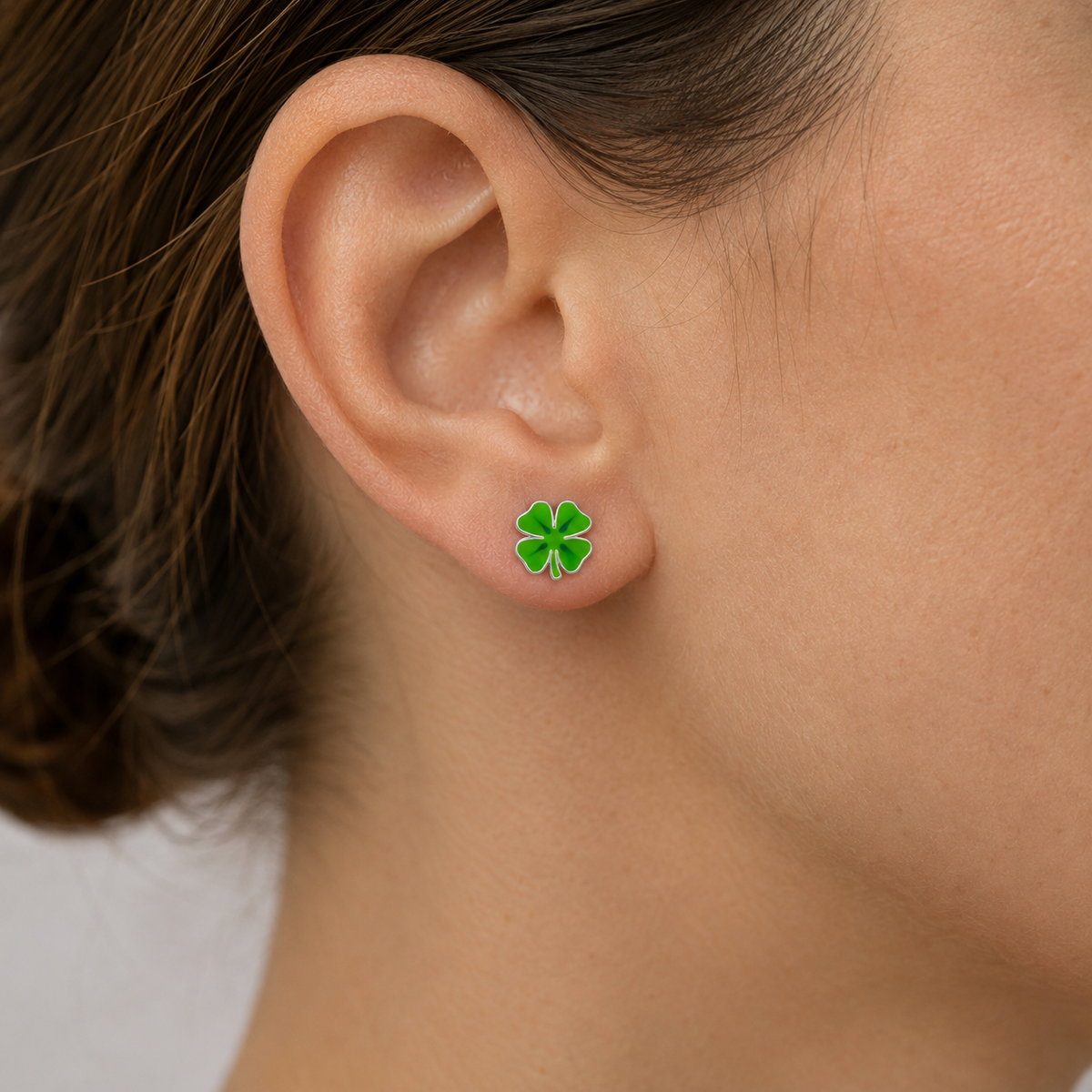 Sterling Silver Green Shamrock Studs