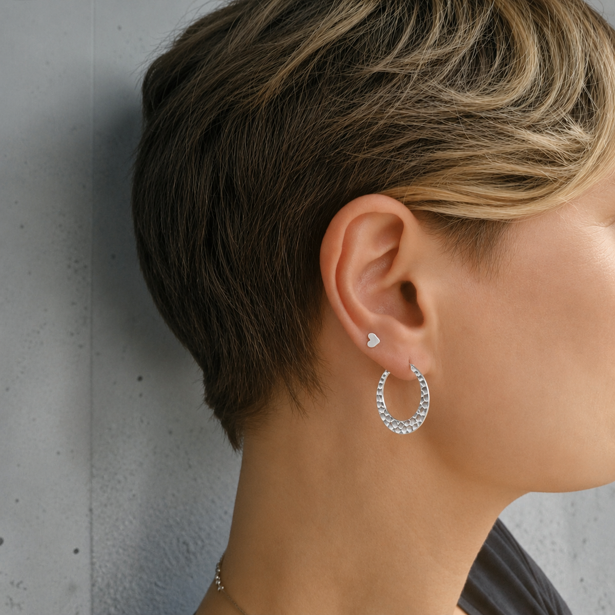 Sterling Silver Hammered Creole Earrings