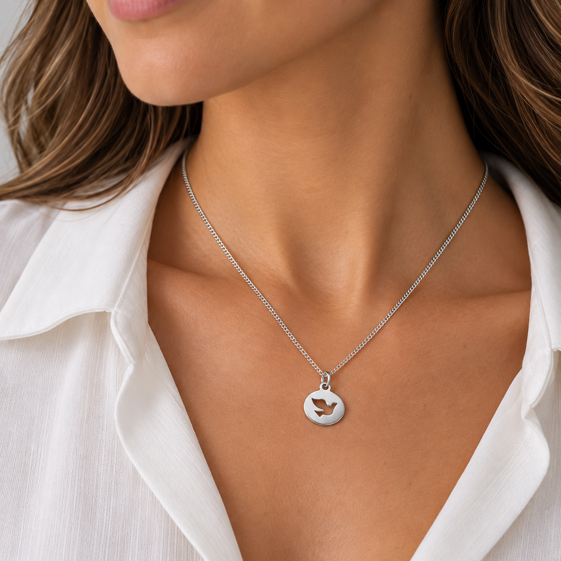 Sterling Silver Dove Cut-Out Pendant Necklace
