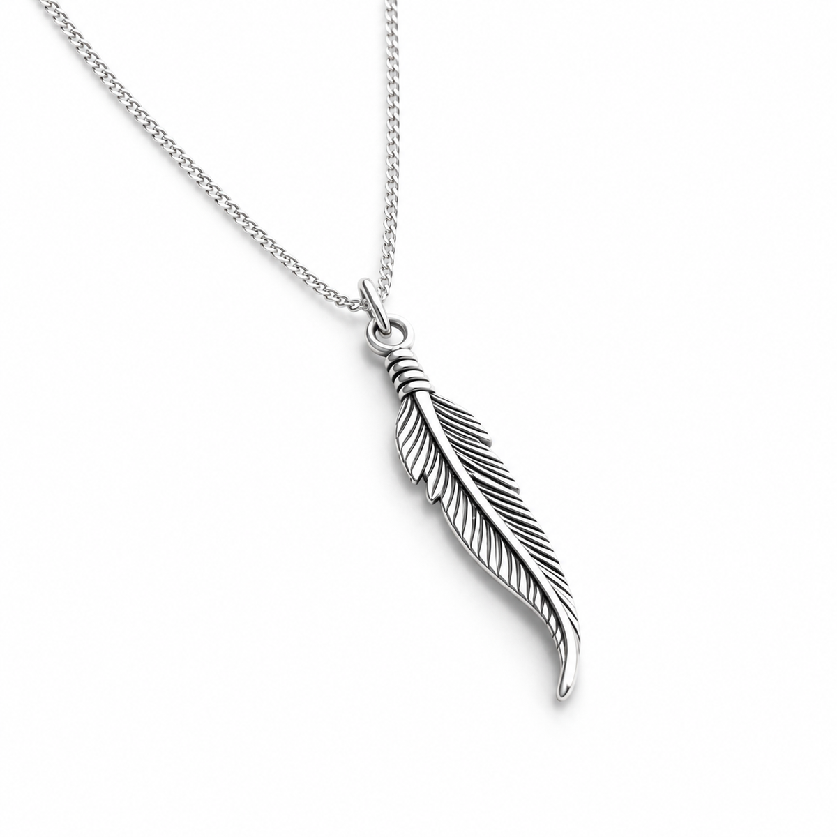 Sterling Silver Feather Pendant Necklace