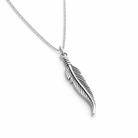 Sterling Silver Feather Pendant Necklace