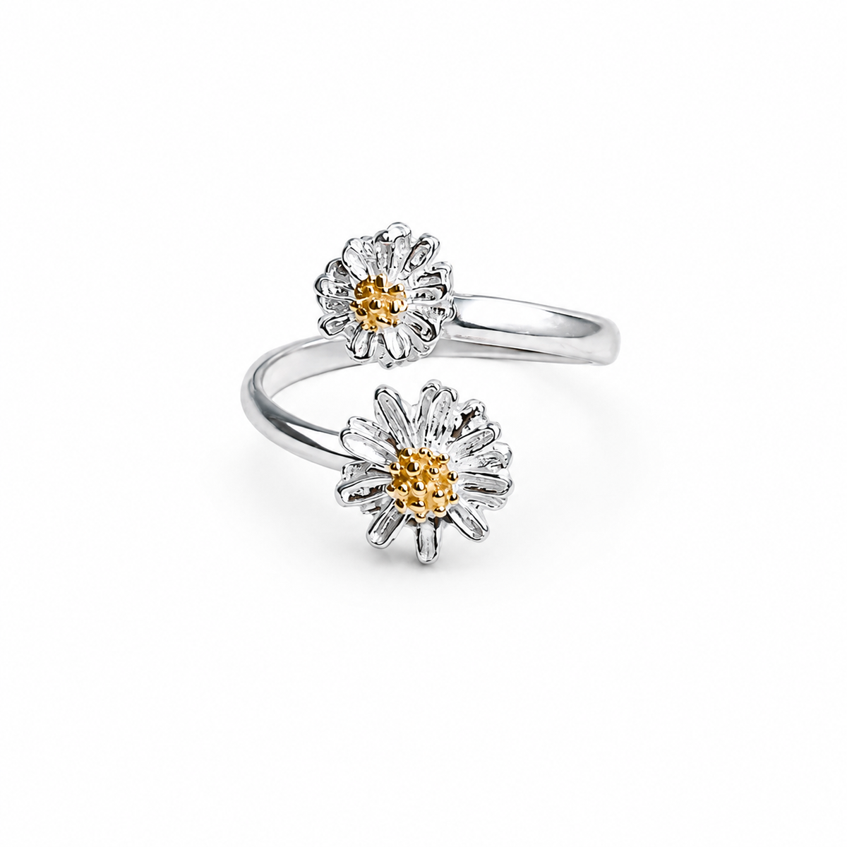 Sterling Silver Two Daisies Ring