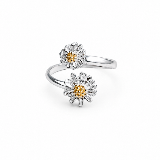 Sterling Silver Two Daisies Ring