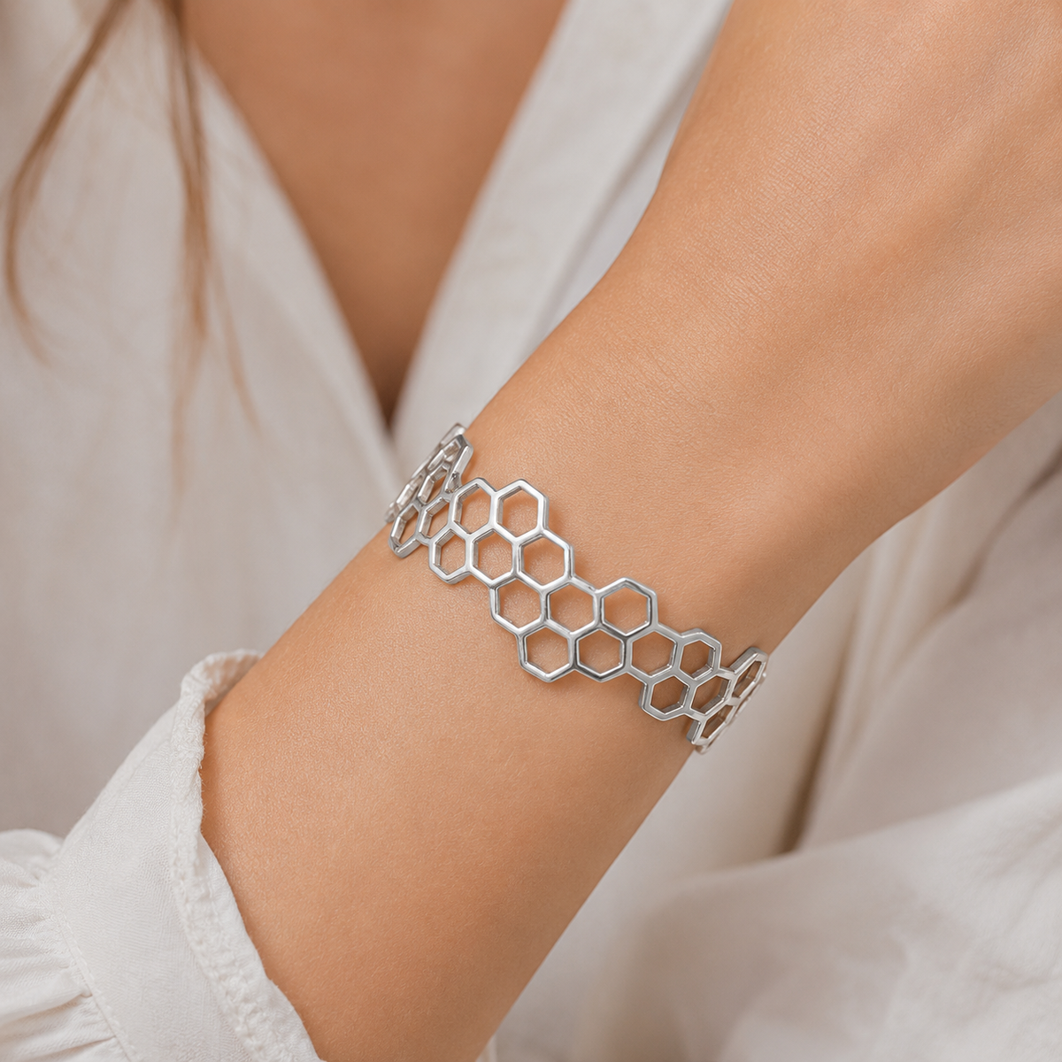 Sterling Silver Honeycomb Bangle