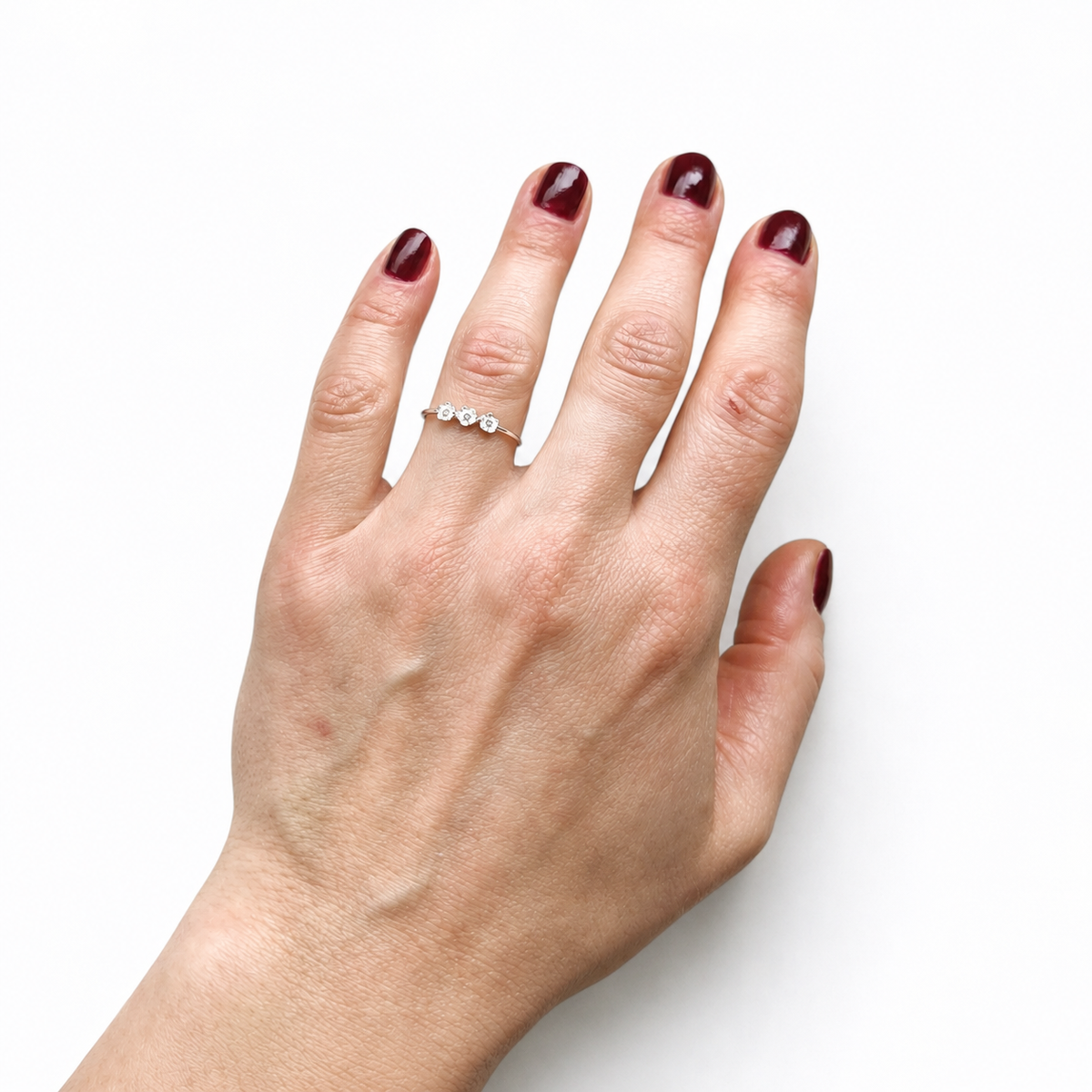 Sterling Silver Three Flower Ring with Cubic Zirconia
