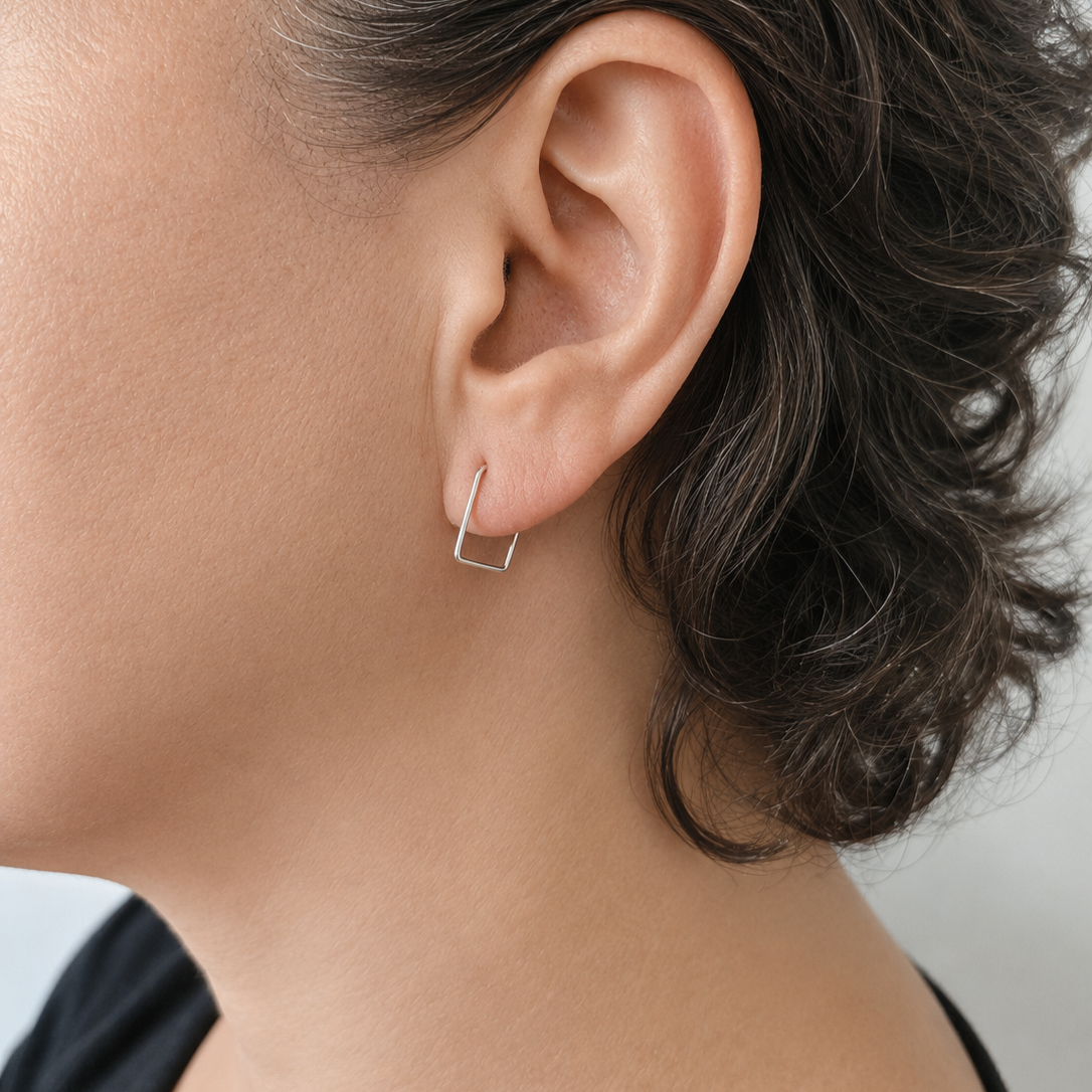 Sterling Silver Square Hoop Earrings