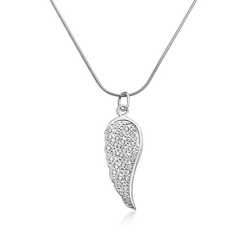 Sterling Silver CZ Angel Wing Pendant Necklace