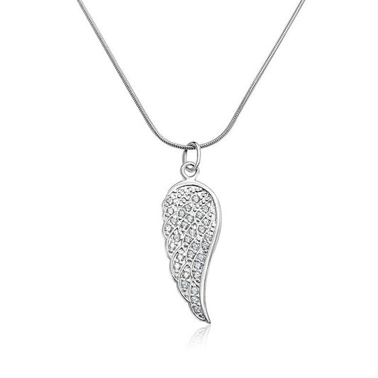Sterling Silver CZ Angel Wing Pendant Necklace