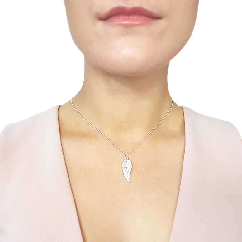 Sterling Silver CZ Angel Wing Pendant Necklace