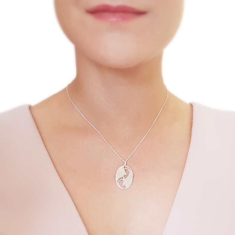 Sterling Silver Baby Footprint Pendant Necklace