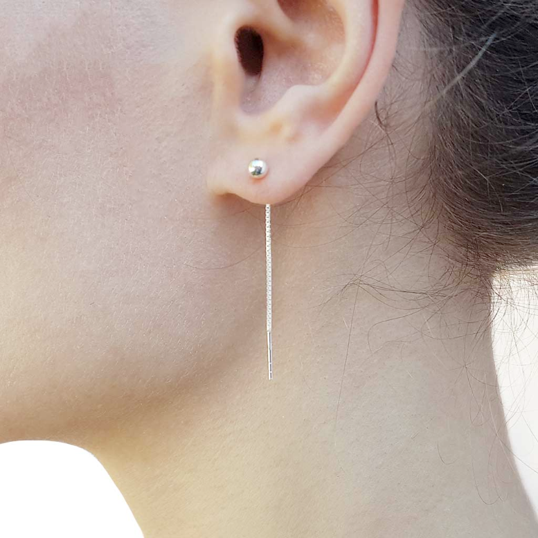 Sterling Silver Ball Pull Through Earrings