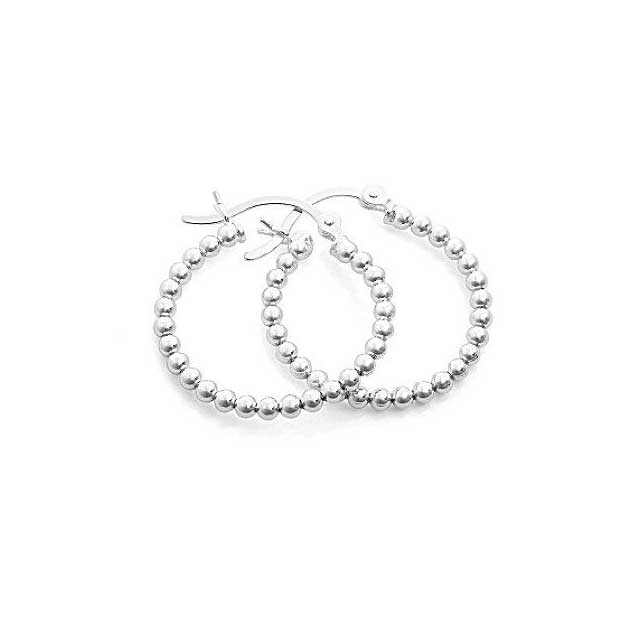 Sterling Silver Beaded Creole Earrings