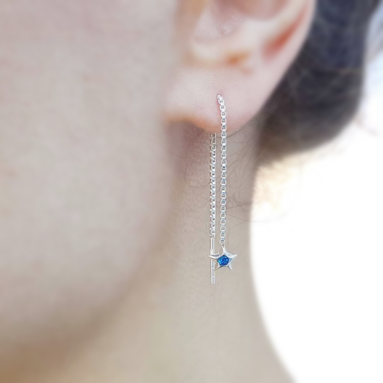 Sterling Silver Star Pull Through Earrings