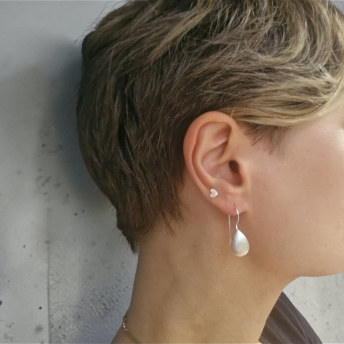 Sterling Silver Brushed Teardrop Earrings