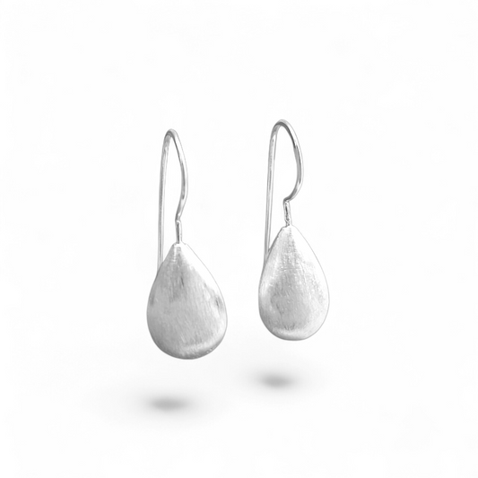 Sterling Silver Brushed Teardrop Earrings