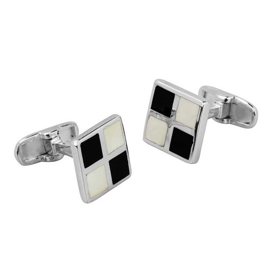 Sterling Silver Black & White Chessboard Cufflinks