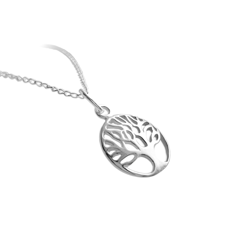 Sterling Silver Domed Tree of Life Pendant Necklace