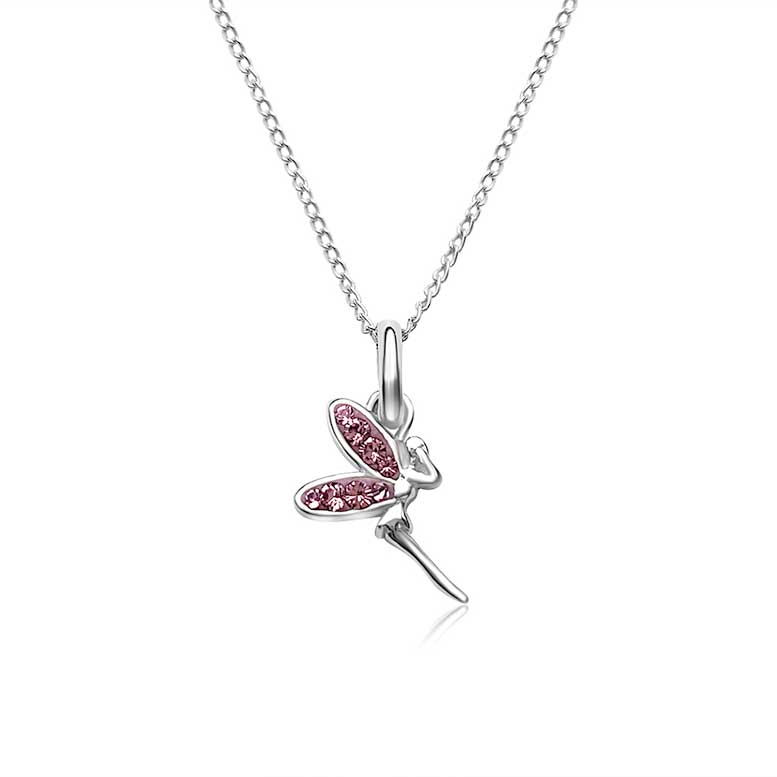 Sterling Silver Pink CZ Fairy Pendant Necklace