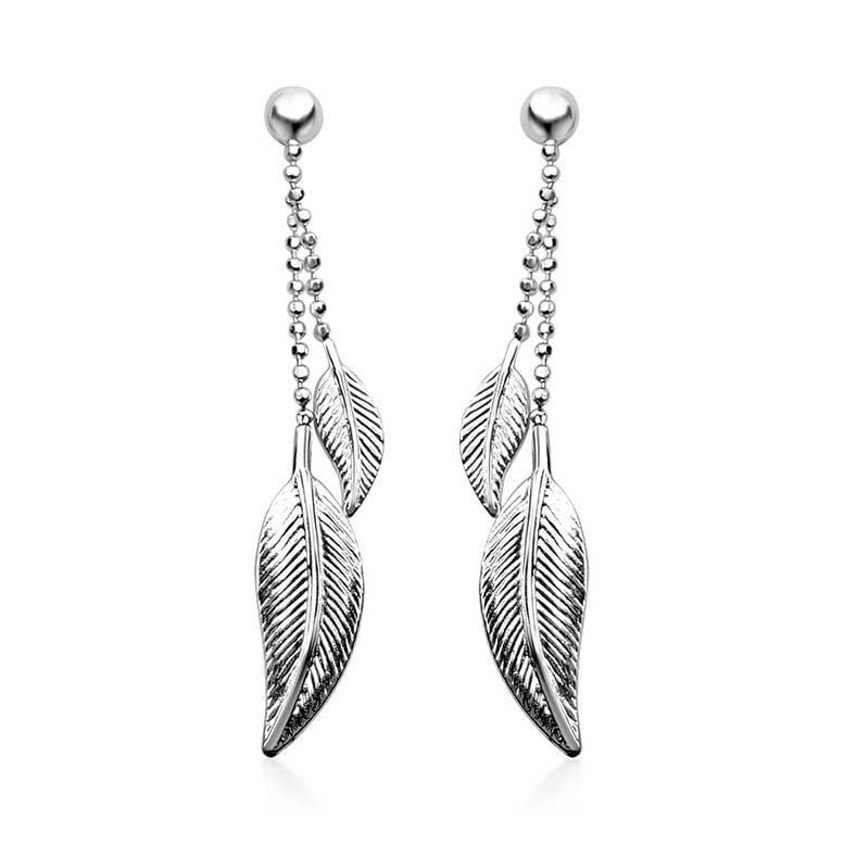 Sterling Silver Feather Drop Earrings