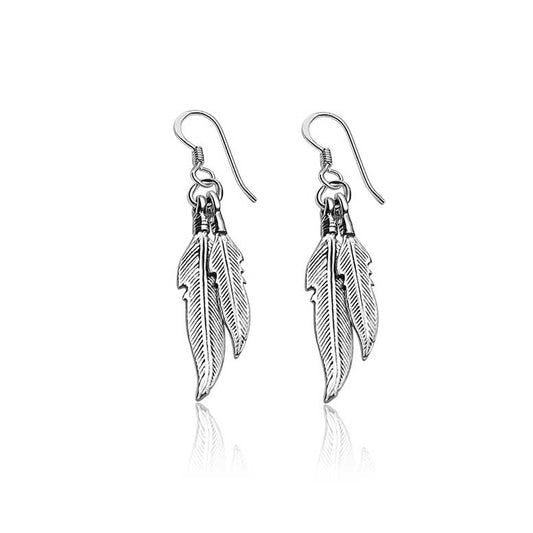 Sterling Silver Double Feather Earrings