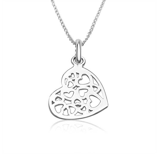 Sterling Silver Filigree Hearts Pendant Necklace