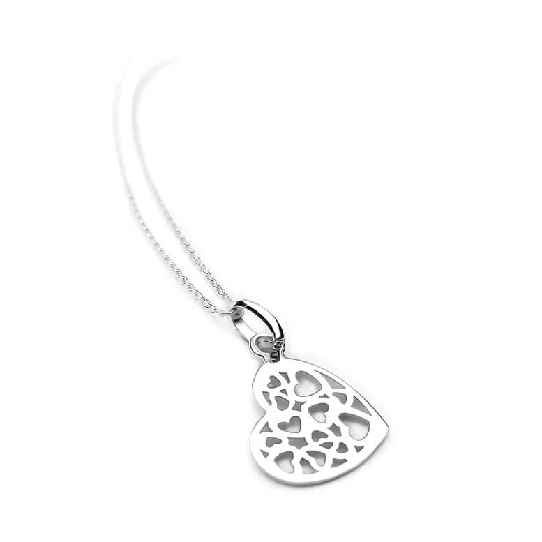 Sterling Silver Filigree Hearts Pendant Necklace