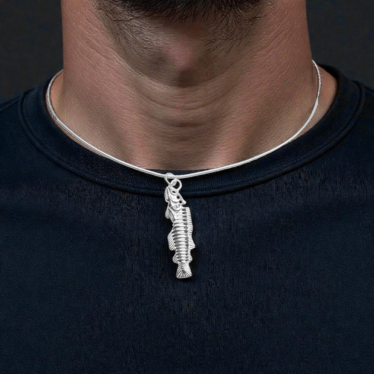 Sterling Silver Fish Bone Pendant Necklace