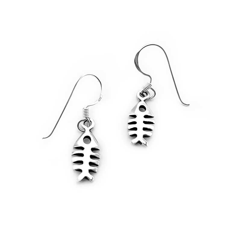 Sterling Silver Fish Skeleton Earrings
