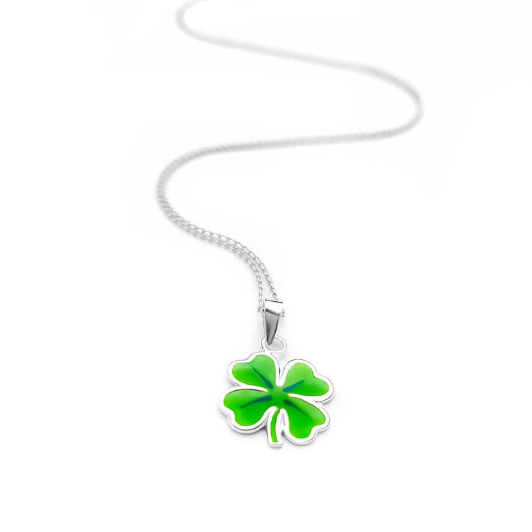 Sterling Silver Green Enamel Four-Leaf Clover Pendant