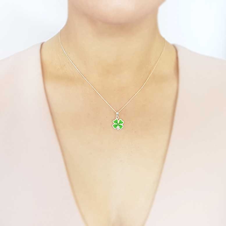 Sterling Silver Green Enamel Four-Leaf Clover Pendant