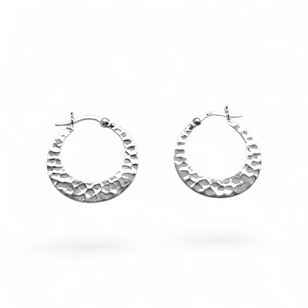 Sterling Silver Hammered Creole Earrings
