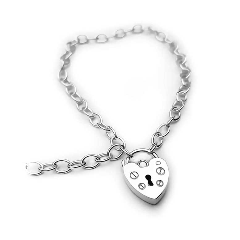 Sterling Silver Heart Padlock Clasp Charm