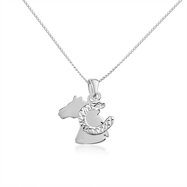 Sterling Silver Horse and Horseshoe Pendant Necklace