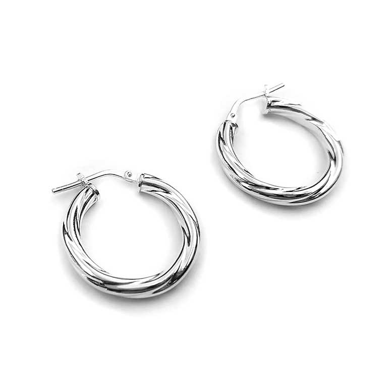 Sterling Silver Puffed Twisted Creoles