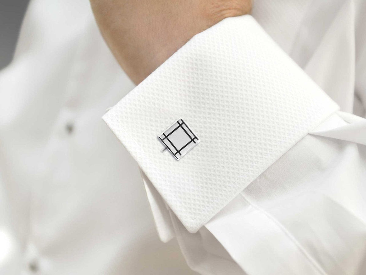 Sterling Silver Square Cufflinks with Black Lines