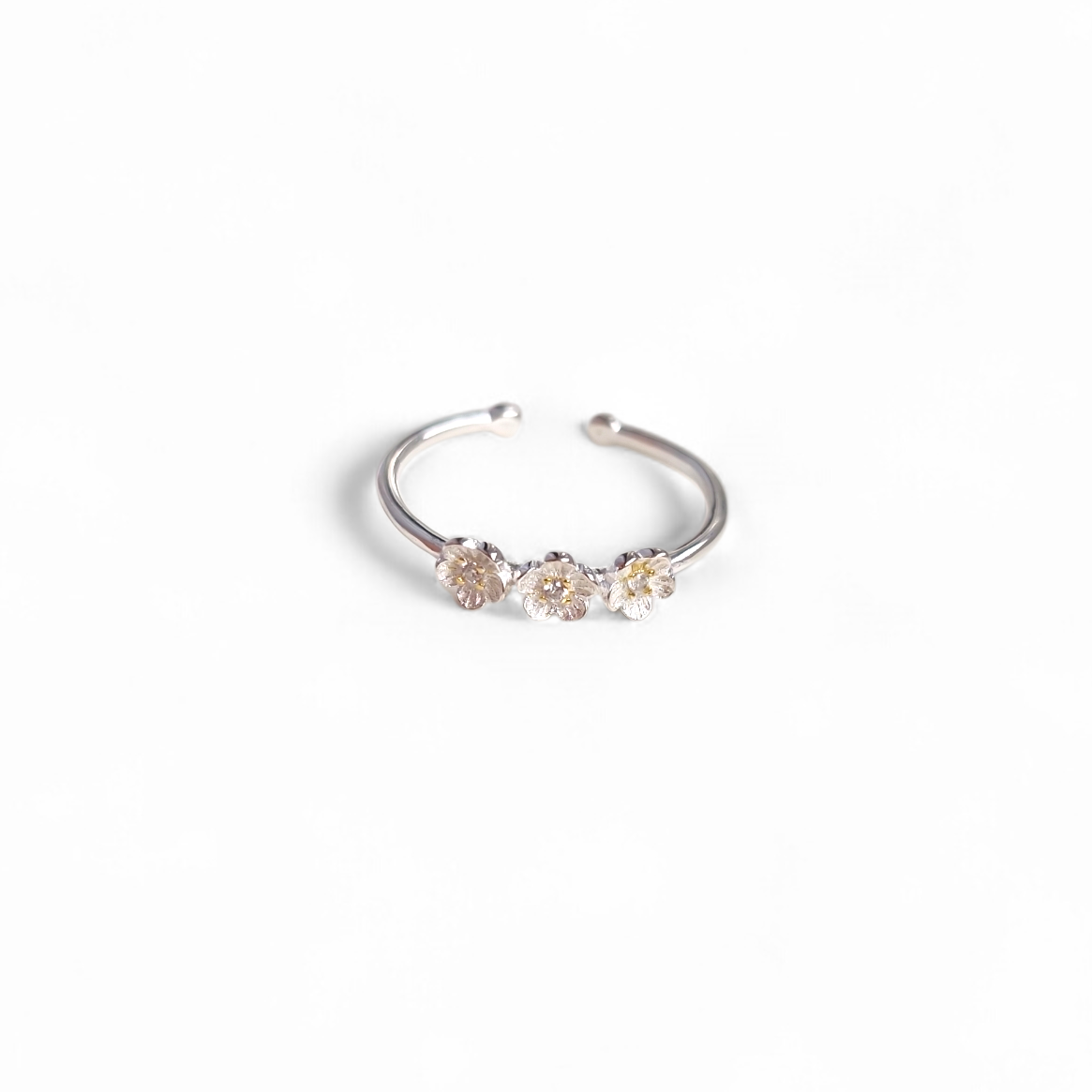 Sterling Silver Three Flower Ring with Cubic Zirconia