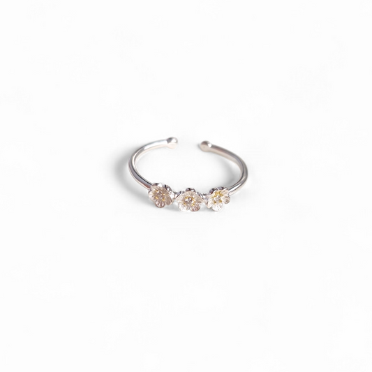 Sterling Silver Three Flower Ring with Cubic Zirconia