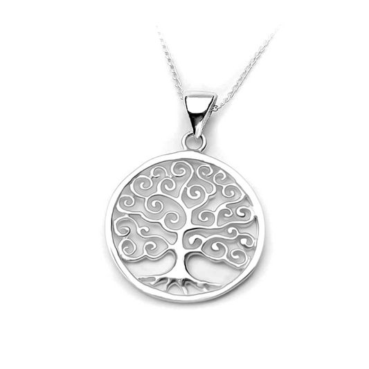 Sterling Silver Swirl Tree of Life Pendant Necklace