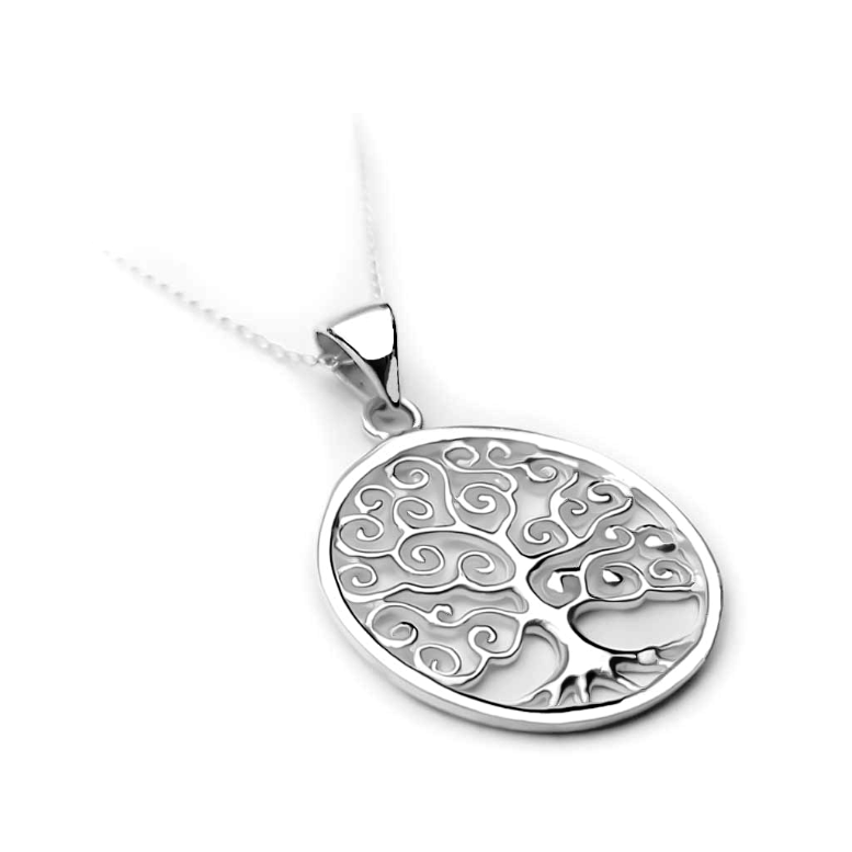 Sterling Silver Swirl Tree of Life Pendant Necklace
