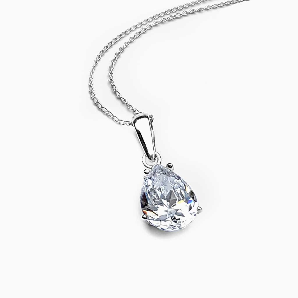 Sterling Silver CZ Tear Drop Pendant