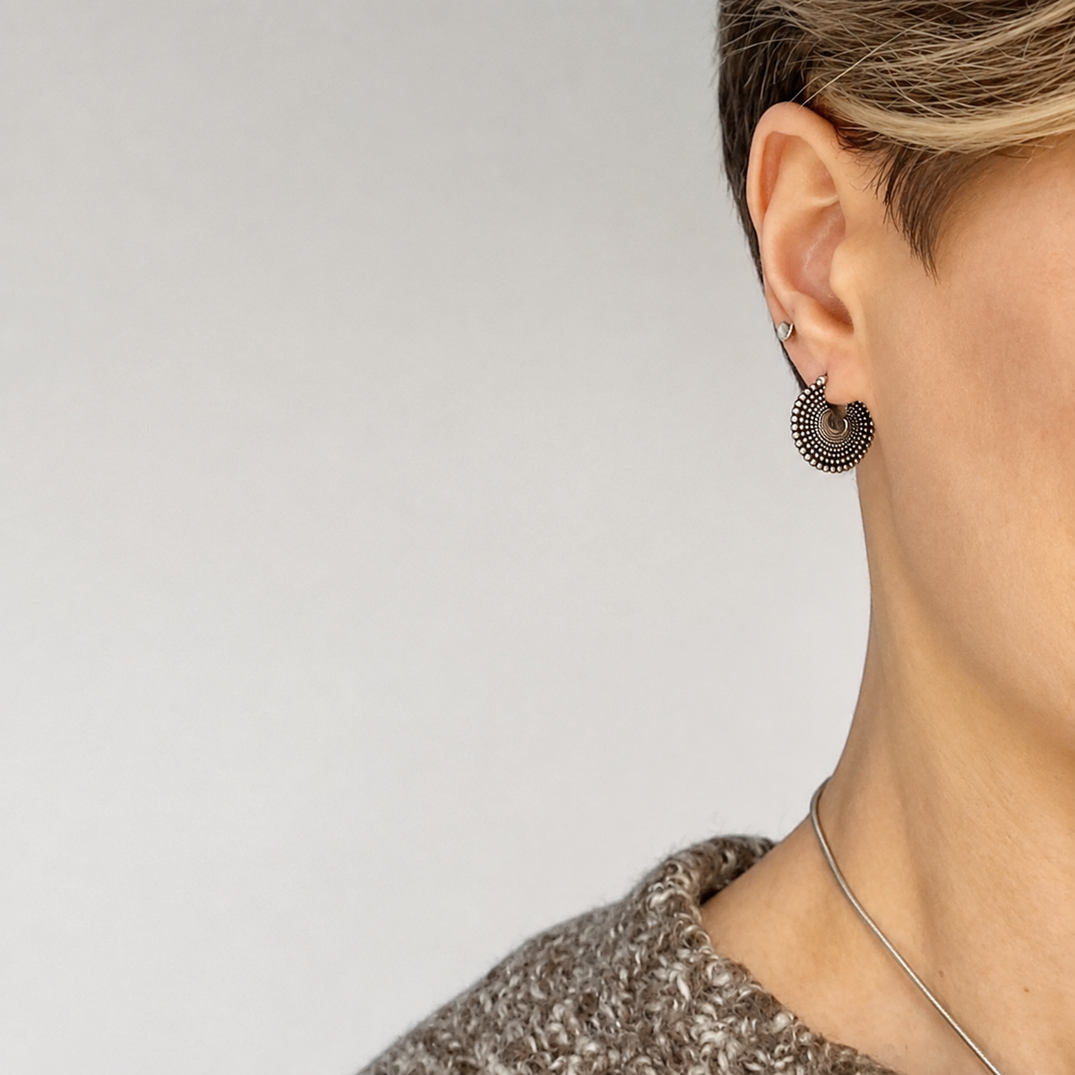 Sterling Silver Dotted Tribal Hoop Earrings