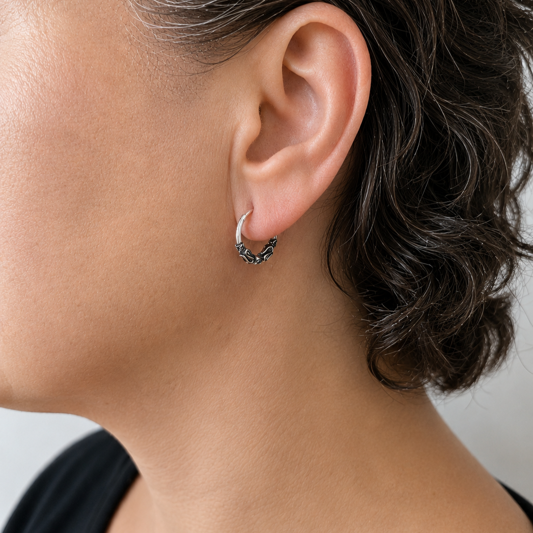12mm Sterling Silver Tribal Hoop Earrings