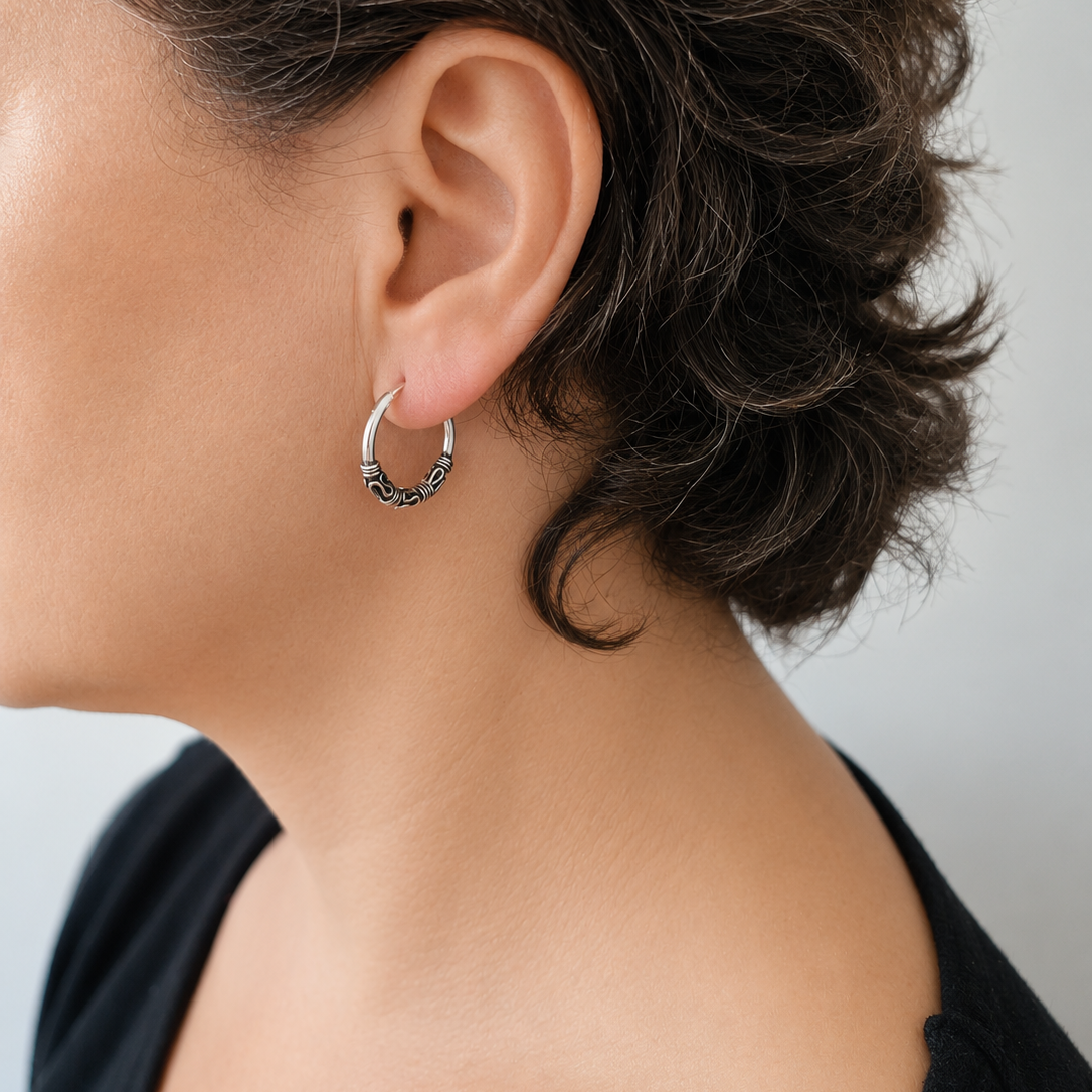 20mm Sterling Silver Tribal Hoop Earrings